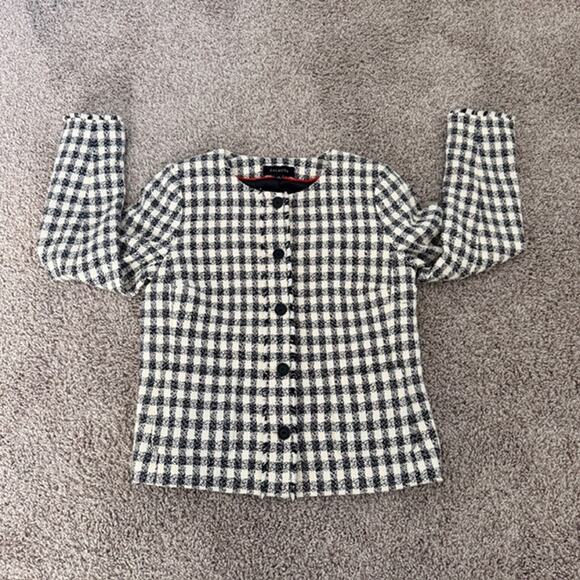 Talbots Gingham Tweed Fringe Jacket Button Front Patch Pockets‎ Lined Women's 6 - Picture 11 of 13